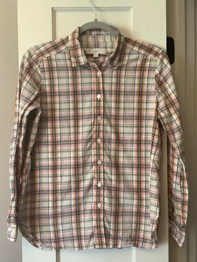 LOFT Plaid Button-Down Shirt in Pink and Tan